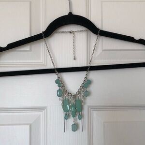 Silver Chain Necklace with Aqua Green Beads